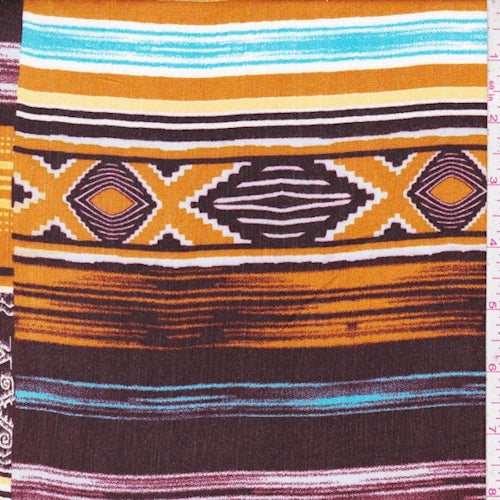 Raisin Red/Sky/Orange Gold Aztec Stripe Crinkled Gauze Fabric
