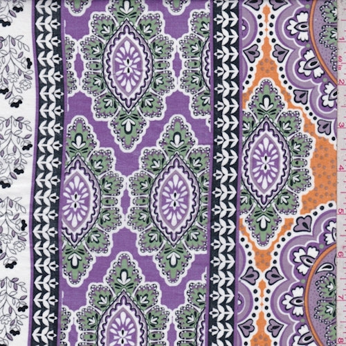 3 YD PC-Lavender/Jade Stylized Stripe Print Cotton Fabric