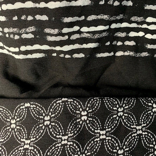 Black-Pewter-White Batik Stripe Rayon Crepon Fabric
