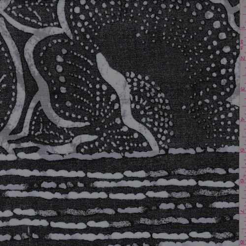 Black-Pewter-White Batik Stripe Rayon Crepon Fabric