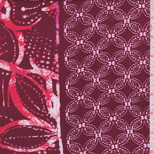 Wine/White/Red Batik Deco Stripe Crepon Fabric