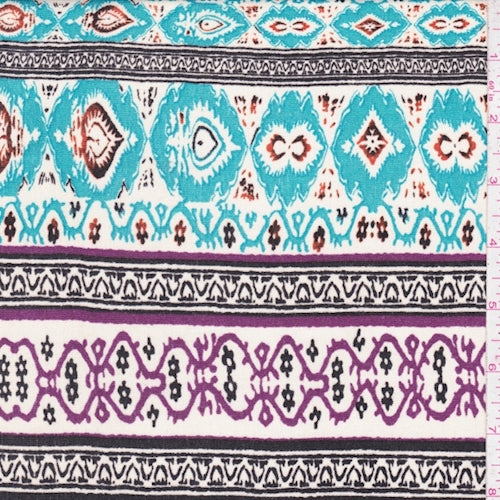Cream/Aqua Deco Stripe Crepon Fabric