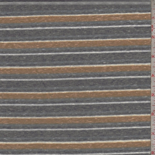 Ink/Clay/Brick Stripe Slub Jersey Knit Fabric
