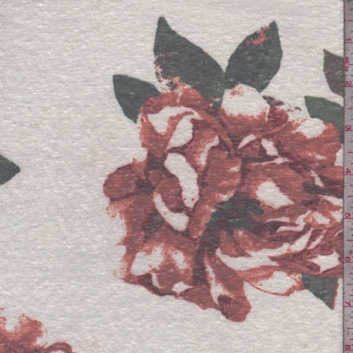 Ivory/Copper Floral Bloom Slub Jersey Knit Fabric
