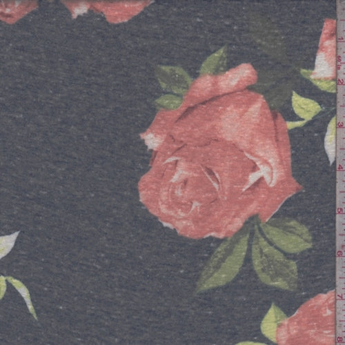 Dark Ink Blue Rose Slub Jersey Knit Fabric