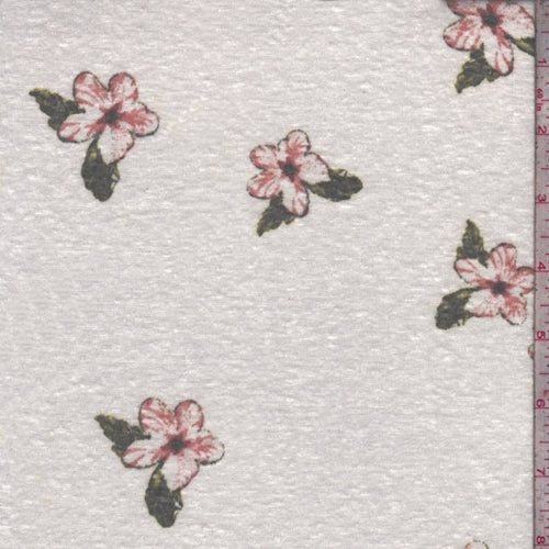 Light Cream Dogwood Floral Slub Jersey Knit Fabric