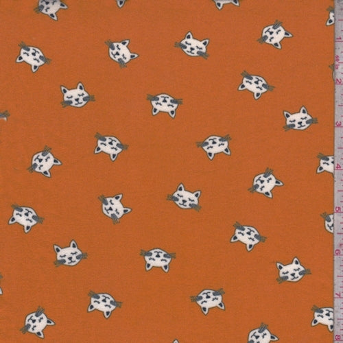 3 1/2 YD PC-Orange Kitty Double Brushed Jersey Knit Fabric