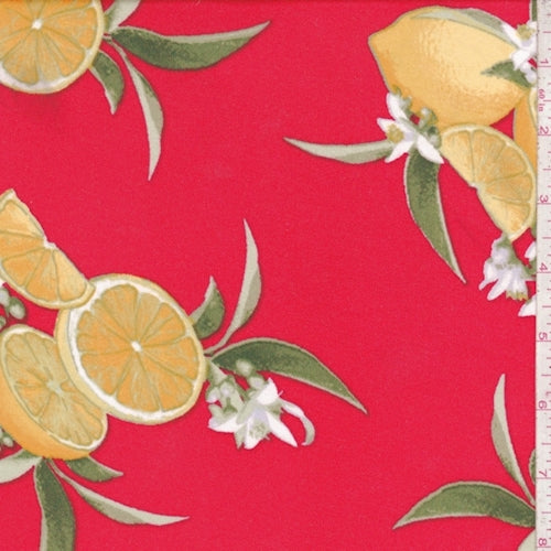 2 YD PC-Red Lemon Bunch Double Brushed Jersey Knit Fabric