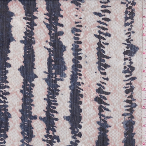 2 1/2 YD PC-Pink Beige/Ocean Blue Diamond/Stripe Silk Crinkle Chiffon Fabric