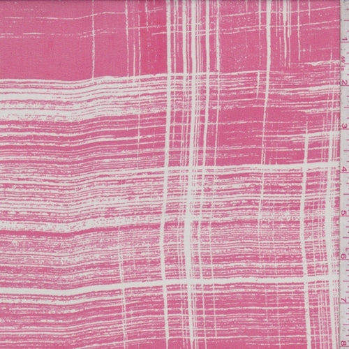 Dark Pink/Off White Brush Stroke Plaid Silk Chiffon Fabric