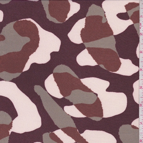1 5/8 YD PC-Mulberry-Sage-Rust Abstract Camo Silk Crepe de Chine Fabric