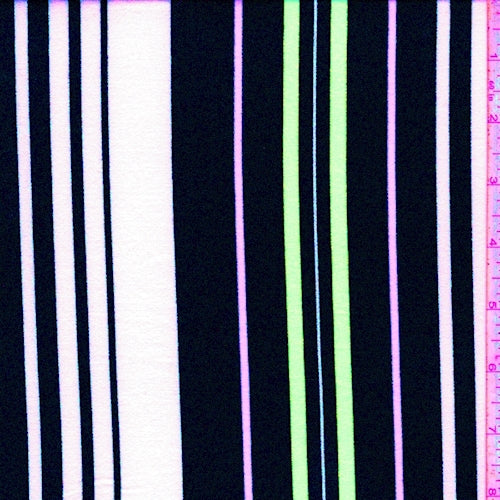 White/Black/Neon Green Stripe Double Brushed Jersey Knit Fabric