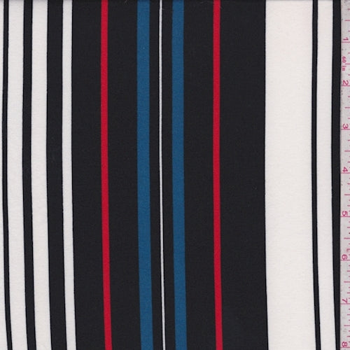 Black/White/Blue Stripe Double Brushed Jersey Knit Fabric