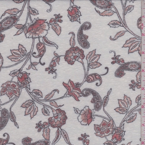 3 YD PC-Chalk/Clay Stylized Floral Slub Jersey Knit Fabric