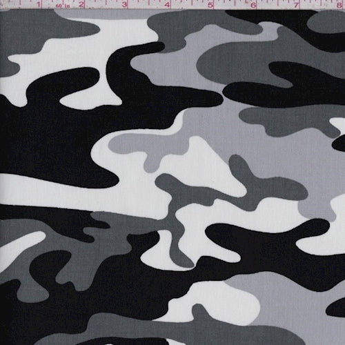 Stone/Black/Granite Camo Stretch Sateen Fabric