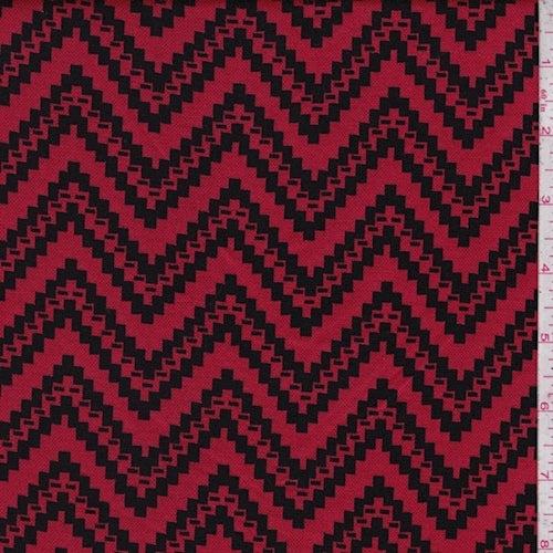 Red/Black Jagged Chevron Jacquard Double Knit Fabric
