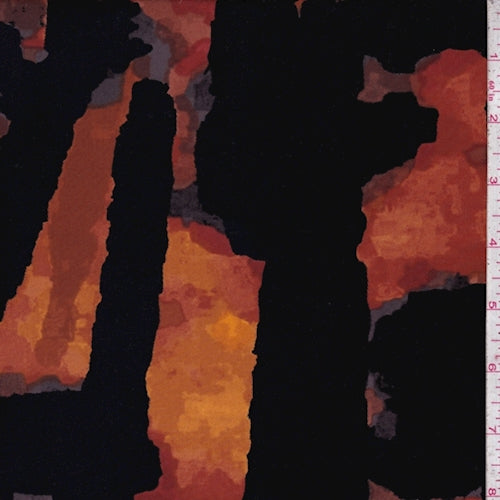Black-Orange Lava Patch Swimwear Fabric