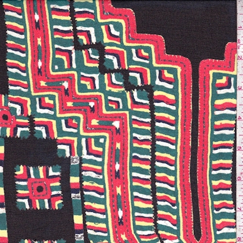 3 YD PC-Black Multi Southwestern Silk Chiffon Fabric