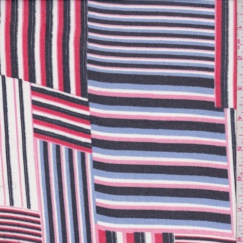 White/Red/Navy Linear Patch Crepe Georgette Fabric