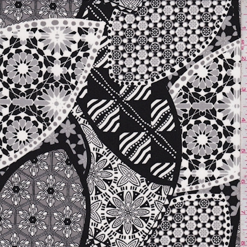 2 YD PC-Black/Sterling Kaleidescope Print Challis Fabric