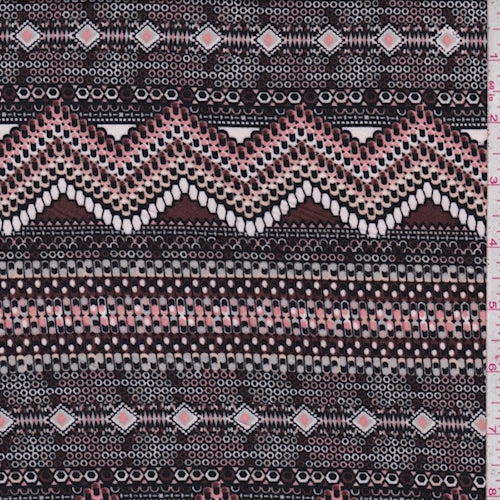 1 1/2 YD PC-ITY Chestnut/Pink/Black Deco Mosaic Jersey Knit Fabric