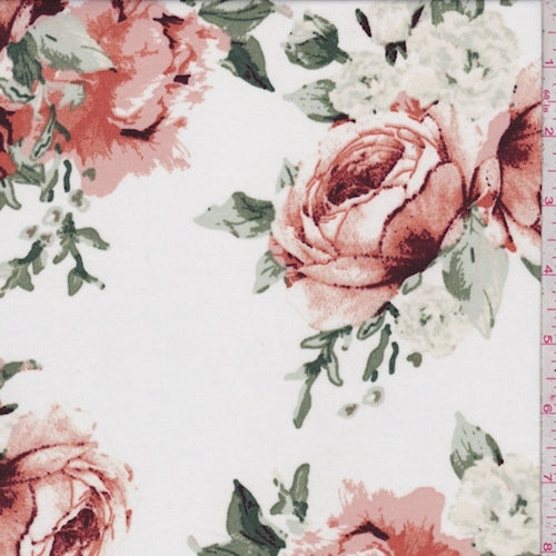 ITY Creamy White-Orange Rose Bloom Jersey Knit Fabric