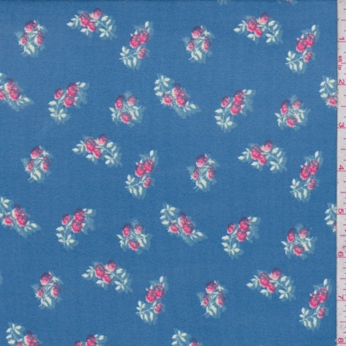 Blue Floral Cluster Double Brushed Jersey Knit Fabric