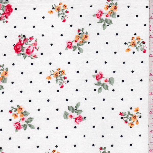 2 YD PC-Ivory Floral Dot Double Brushed Jersey Knit Fabric