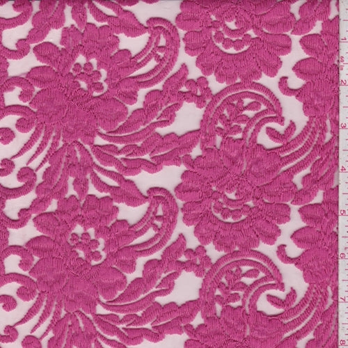 Hot Pink Embroidered Stylized Floral Tulle Fabric