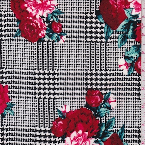 White/Berry Glen Plaid Floral Double Brushed Jersey Knit Fabric