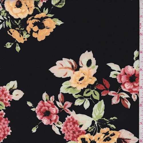 ITY Black/Rust Red Zinnia Jersey Knit Fabric