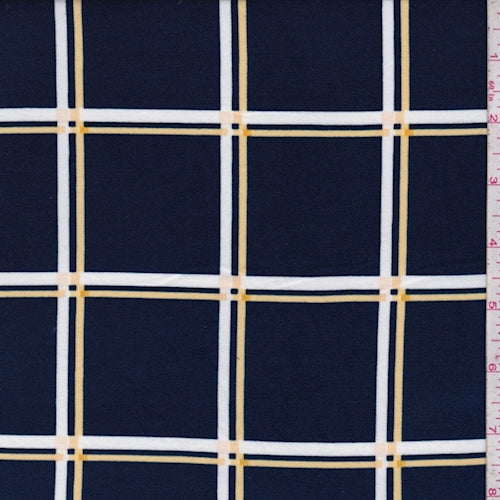 2 1/4 YD PC-Navy/Yellow/White Check Double Brushed Jersey Knit Fabric