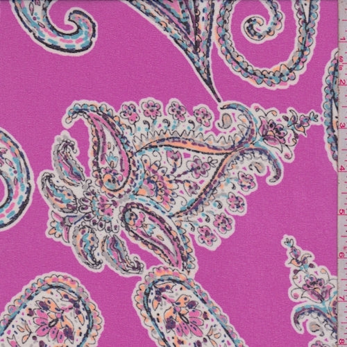 Fuchsia Purple Paisley Crepe Georgette Fabric