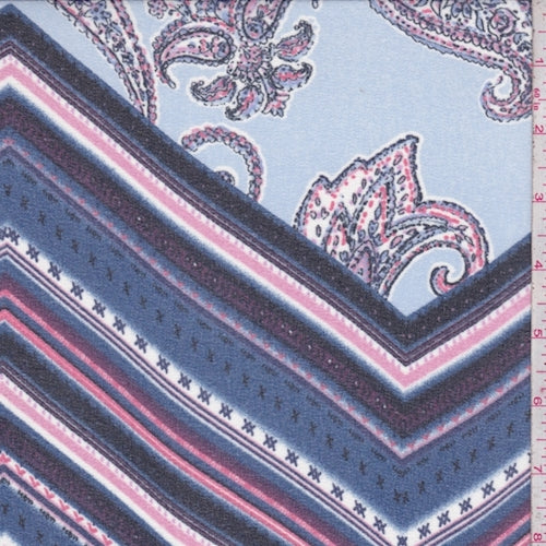 Periwinkle/Navy Paisley Chevron Crepe Georgette Fabric