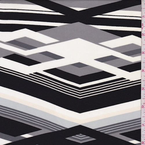 3 3/8 YD PC-Dove/Black/Ivory Chevron Stripe Crepe Georgette Fabric