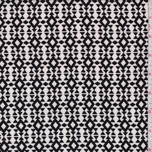 Ivory/Black Geo Diamond Pebble Crepe Fabric