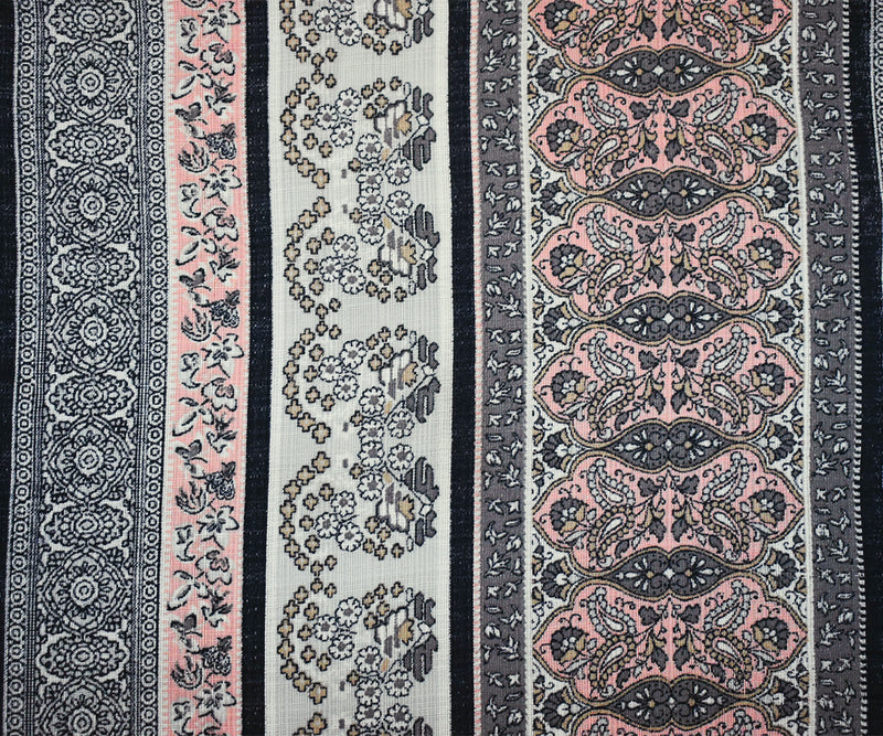 Peach-Gray-Multi Nylon Paisley Floral Stripe Printed Sheer Woven Fabric
