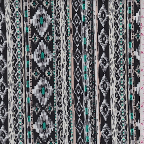 2 YD PC-Black/Grey Southwest Stripe Rayon Challis Fabric