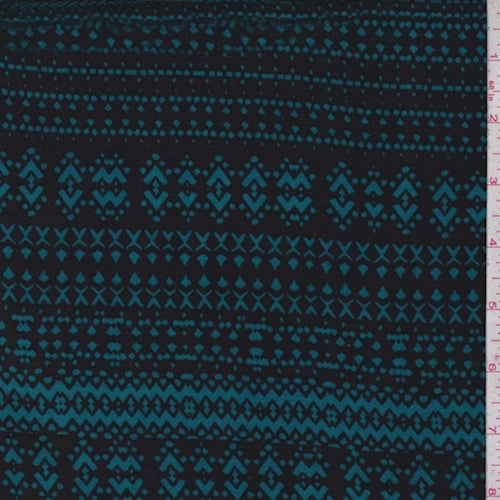 Black-Teal Mosaic Rayon Challis Fabric
