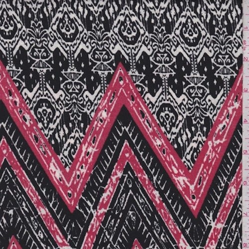 2 YD PC-Black/Ruby Chevron Crinkled Crepe Fabric