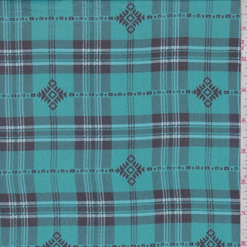 Dark Turquoise/Black Tartan Plaid Chiffon Fabric