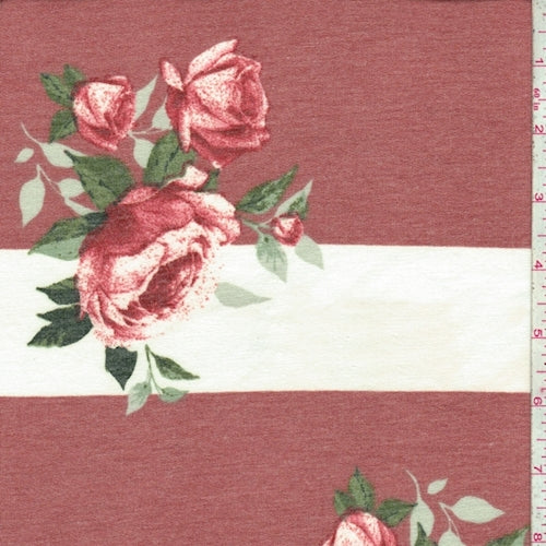 Rust/White Floral/Stripe Baby French Terry Knit Fabric