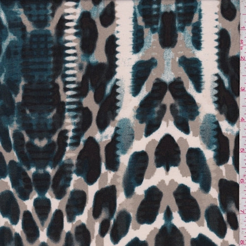 2 1/2 YD PC-Teal/Taupe Leopard Matte Jersey Knit Fabric