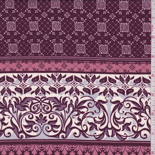 Plum/Mauve Baroque Stripe Crepe Georgette Fabric