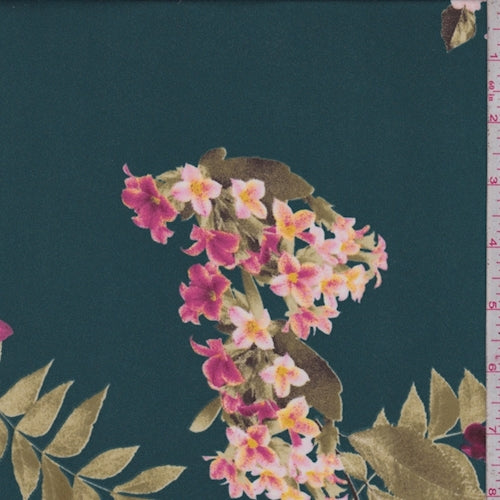 Evergreen/Fuchsia Floral Crepe Georgette Fabric