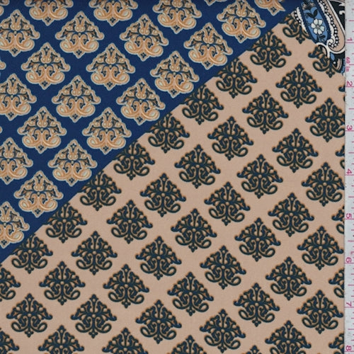 2 YD PC-Dark Beige/Blue Stylized Paisley Crepe Georgette Fabric