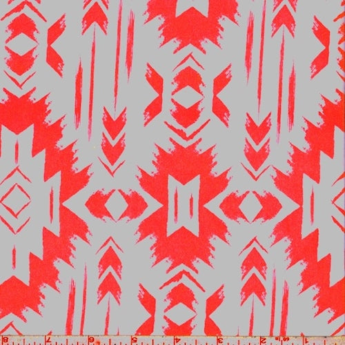 2 1/2 YD PC-White/Day Glo Pink Aztec Medallion Challis Fabric