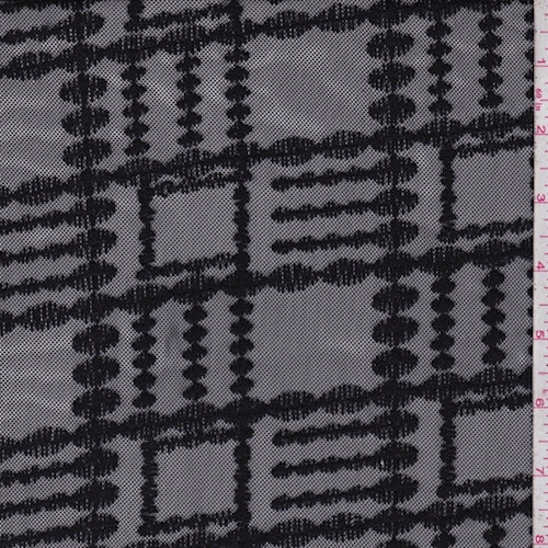 Black Embroidered Deco Check Mesh Fabric