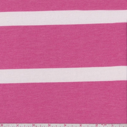 1 3/8 YD PC-Raspberry/White Stripe French Terry Knit Fabric