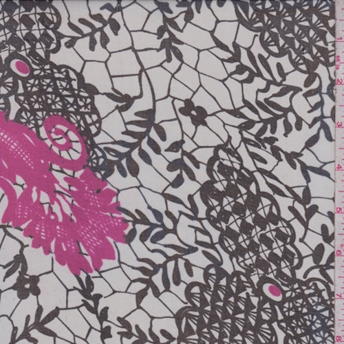 Grey/Black Lace Print Silk Voile Fabric